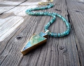 Long Boho Stone Arrowhead Necklace, Topaz Rondelles, Gold Petite Seed Beads, Gold Filled Chain