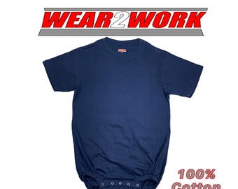 WEAR2WORK ネイビーブルー クルーネック ボディスーツ 失禁
