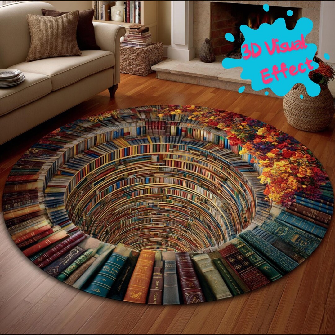3D Library Hole Rug, Bookstore Spiral Round Rug, Reading Room Floor Mat ...