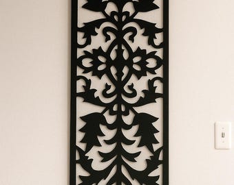Laser-Cut Wooden Wall Art Panel – Large Modern Decorative Wood Artwork with Intricate Black Cutout Design for Living Room, Bedroom