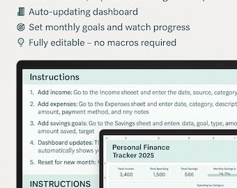 Personal Finance Tracker 2025 | Excel Budget Planner & Savings Tracker