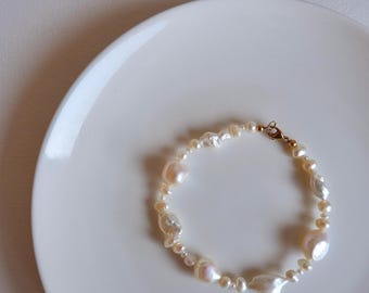 Freshwater Baroque Pearl Bracelet – 14k Gold Filled Chain, Dainty Bridal Jewelry