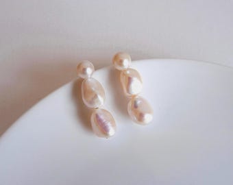 Orecchini con perle barocche d'acqua dolce, placcati in oro 14 carati, gioielli fatti a mano, regalo di nozze per lei