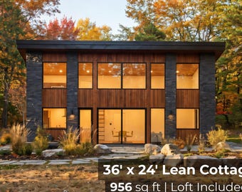 36x24 Lean Cottage Plans with Loft | 956 sq ft Modern Cabin Blueprint | Permit-Ready Cottage House Plans | PDF Construction Drawings
