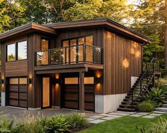 30' x 25' Modern 2 Car ADU Garage Architectural Plans - 575SF Custom Workshop Apartment Blueprints PDF