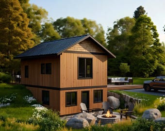 Plans de la cabine américaine ADU de 20 pi x 26 pi - Plans de maison d'hôtes personnalisée 2 chambres de 501 pieds carrés PDF