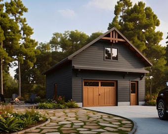 2-Car Garage Architectural Plans - Rustic Modern Woodshop, Gym Loft (PDF)