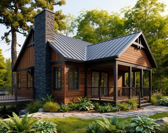 40' x 26' Craftsman ADU Home Plans – 795 SF Custom 1 Bedroom Cabin Blueprints (PDF)