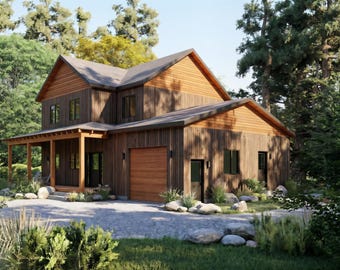 46' x 30' Modern Farmhouse Cottage Architectural Plans - Custom 3 Bedroom, 2.5 Bathroom 1860SF PDF Blueprints