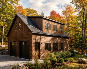 36' x 28' Craftsman Garage ADU Architectural Plans – 2-Car Garage with 1-Bedroom Loft Apartment 960 SF Custom Blueprints PDF
