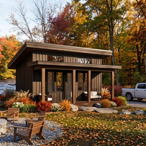 21' x 17' Lean Cottage Architectural Plans - Custom 320SF Tiny House ADU Blueprint