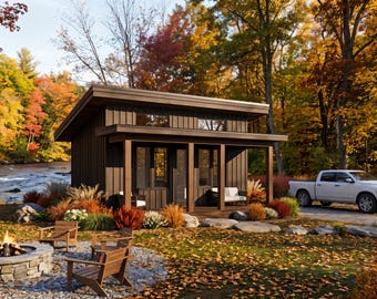 21' x 17' Lean Cottage Architectural Plans - Custom 320SF Tiny House ADU Blueprint