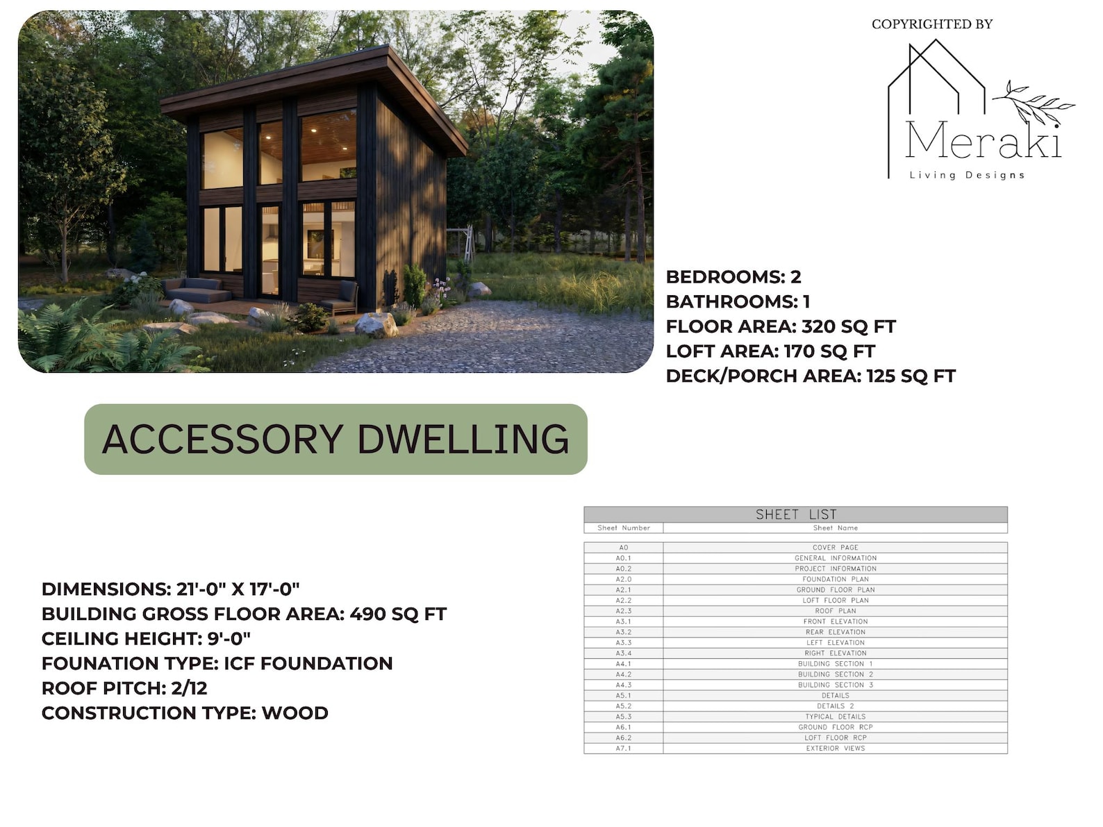Cabin With Loft House Plans | 21x17 Modern Cottage Blueprint | Permit ...