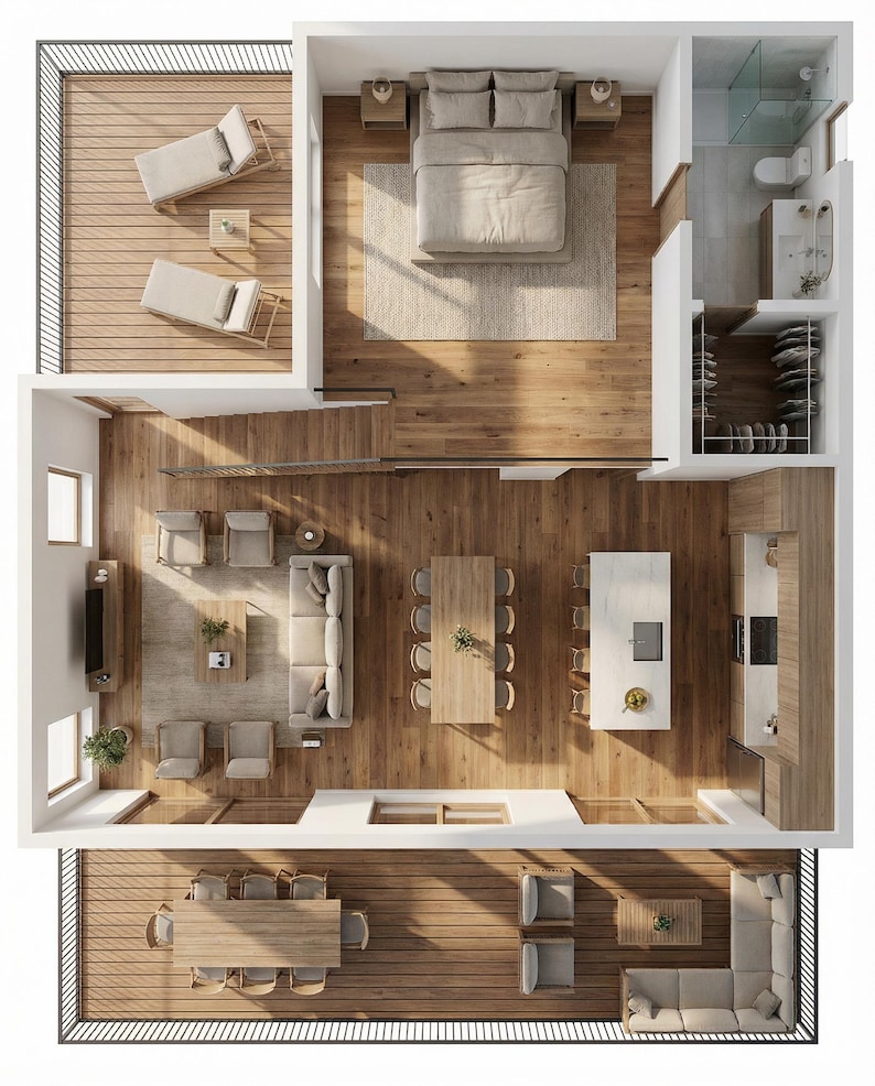 36' x 24' Modern 2 Bedroom ADU Cabin Architectural Plans – 1390 SF Custom Lean-To Design Blueprints PDF image 5