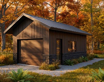 26' x 15' Detached 1 Car Garage Architectural Plans - Custom 350SF Traditional Workshop Blueprints PDF