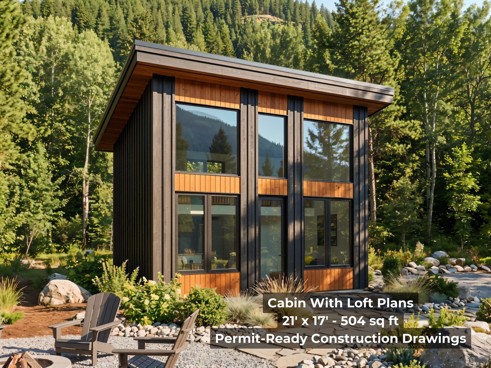 Cabin With Loft House Plans | 21x17 Modern Cottage Blueprint | Permit ...