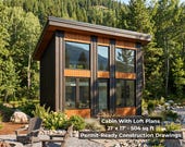 Cabin with Loft House Plans | 21x17 Modern Cottage Blueprint | Permit-Ready Small Cabin Design | 1 Bed + Loft | PDF Construction Drawings