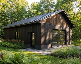 Detached 2-Car Garage & Workshop Plans – 40' x 32' Modern Wood Siding | PDF Blueprint Download