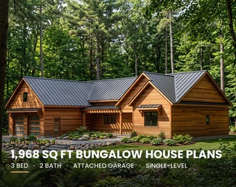 68' x 61' 3 Bedroom Bungalow House Plan 1968 Sq Ft | Single Story Home w/ Attached Garage, ICF Energy Efficient | PDF Instant Download