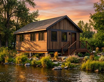 24' X 16' Craftsman Cabin ADU Architectural Plans - Custom 384 SF 2 Bedroom Bunkie Blueprints PDF