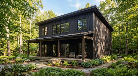 36' x 24' Modern 2 Bedroom ADU Cabin Architectural Plans – 1390 SF Custom Lean-To Design Blueprints PDF