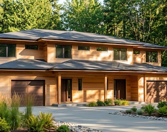 56' x 40' Modern Semi Detached House Architectural Plans - 1400 SF Custom 3 Bedroom Duplex Home Blueprints PDF