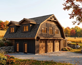 50' x 35' 3 Car ADU Garage Architectural Plans - 1690SF Garage,  769SF Apartment - Custom 2 Bedroom House Blueprint