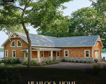 50x58 ICF Energy-Efficient House Plans, 2 Bed 1.5 Bath 713 sq ft | Craftsman Farmhouse Bungalow w/ Garage | PDF Blueprint Instant Download