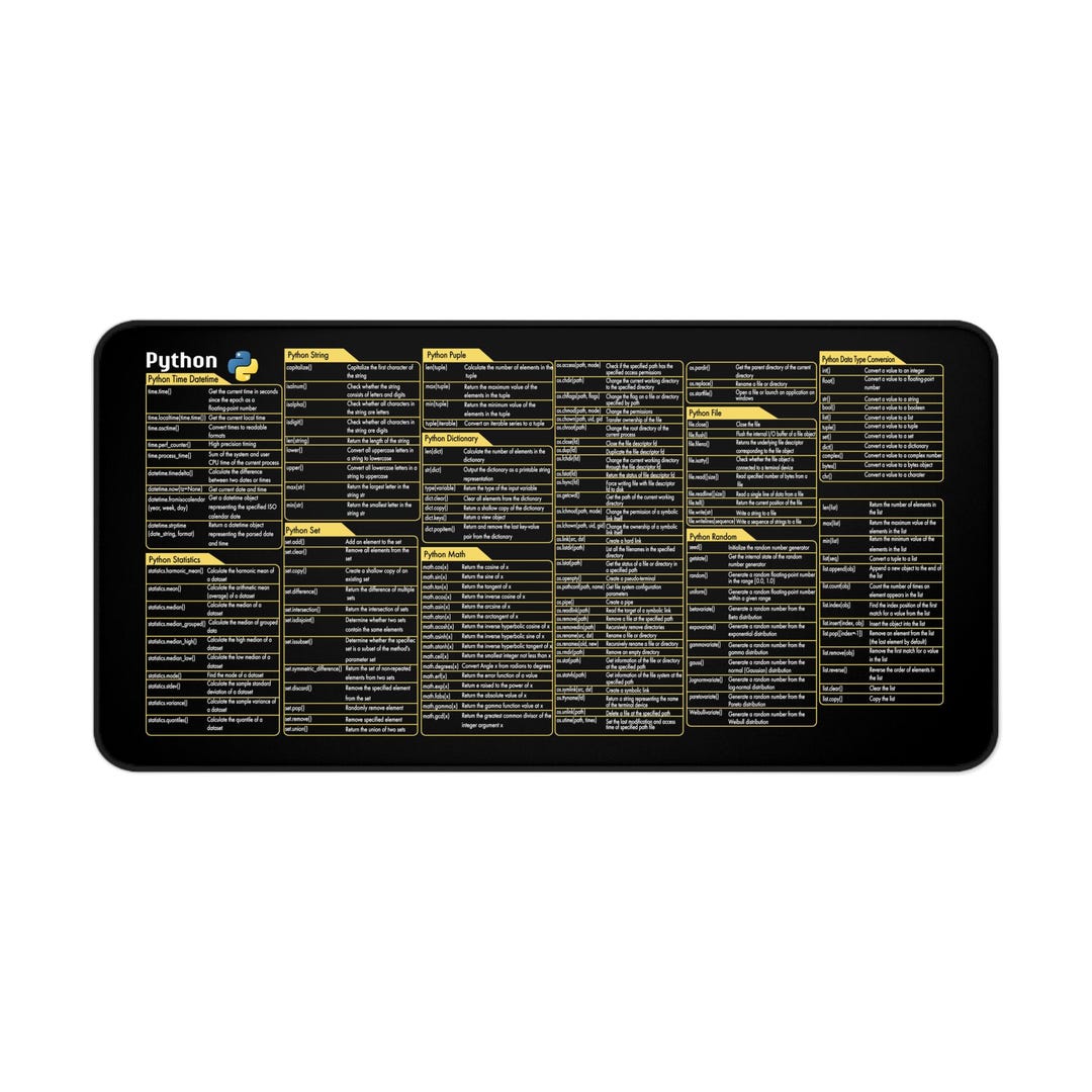 Python Language Cheat Sheet Mousepad, Extra Large Non-slip Desk Pad ...