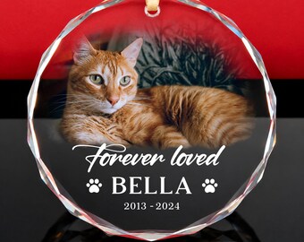 Personalized Cat Memorial Ornament, Custom Pet Photo Christmas Ornament, Forever Loved Cat Keepsake, Pet Loss Memorial Gift