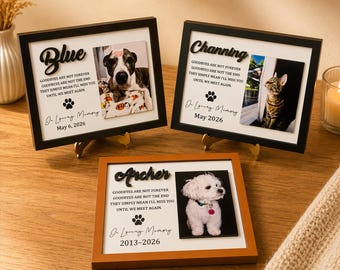 Marco conmemorativo personalizado para perros, placa fotográfica personalizada para mascotas, recuerdo de madera.