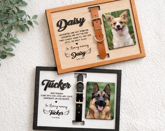 Letrero conmemorativo para collar de mascota, regalos personalizados para conmemorar a tu perro, marco de madera con soporte para collar, regalo de condolencia para tu perro