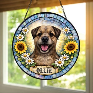 Custom Border Terrier Stained Glass Suncatcher, Personalized Dog Portrait Window Hanging, Border Terrier Gift, Dog Lover Decor