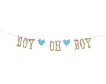 Boy OH Boy Glitter Banner for Baby Shower, Gender Reveal Party, Photo Prop Banner