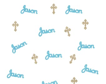 50 Personalized Glitter Cross & Name Confetti for Baptism // Christening // Confirmation - 2 inches -- 50 pieces