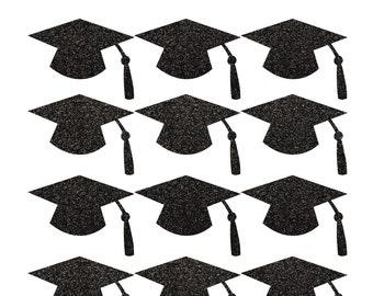 12 Glitter Graduation Cap Cut Outs / Die Cuts / Graduation Party Decor / 2025 / Party Decorations / Grad / High School / College / 4 inches