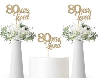3 Glitter 80 (Any Year) years loved Centerpiece / Cake Topper / 50th Birthday Party Decorations / Birthday Table Decorations
