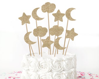 Star, Moon & Clouds Centerpiece / Cake Topper Set of 11 pieces.