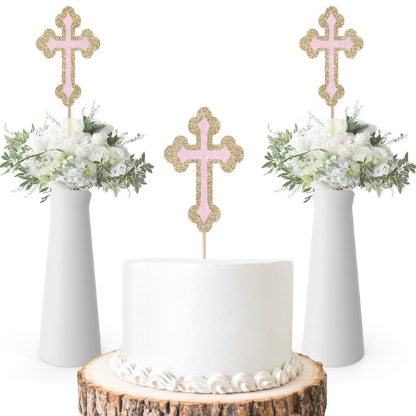 3 Large Glitter Cross Centerpieces, Cross Cake Topper, Cross Sticks, Baptism Decorations, Christening Decorations, Boy or Girl
