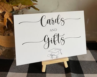 Cards & Gifts Graduation Sign for table decor. Minimalist Sign for High school or College grad party