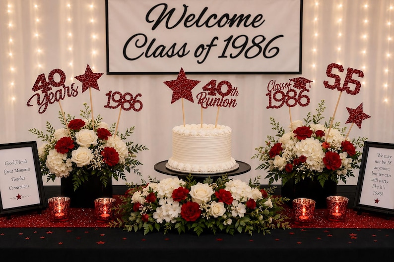 8 Class Reunion Centerpiece Sticks, Class Reunion Party Decorations, 40th Class Reunion, 40 years, Any year. zdjęcie 2