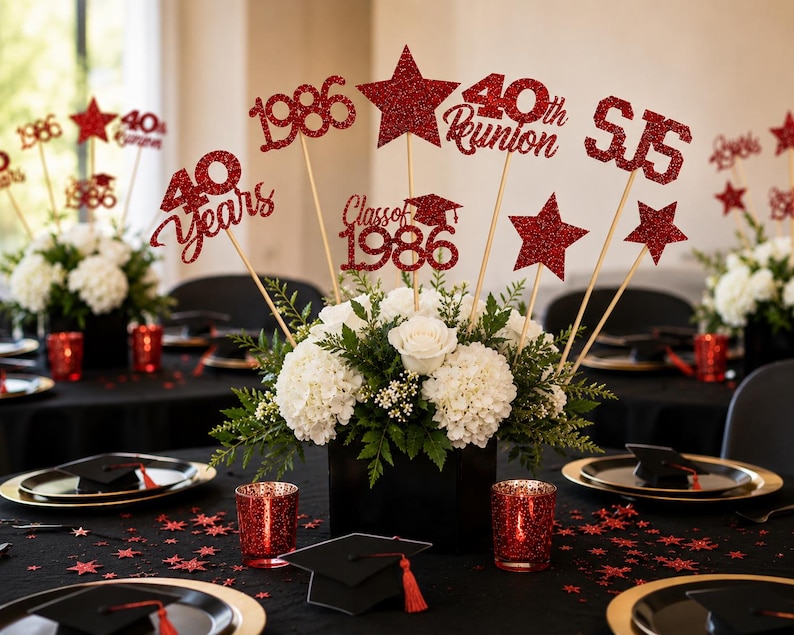 8 Class Reunion Centerpiece Sticks, Class Reunion Party Decorations, 40th Class Reunion, 40 years, Any year. zdjęcie 5