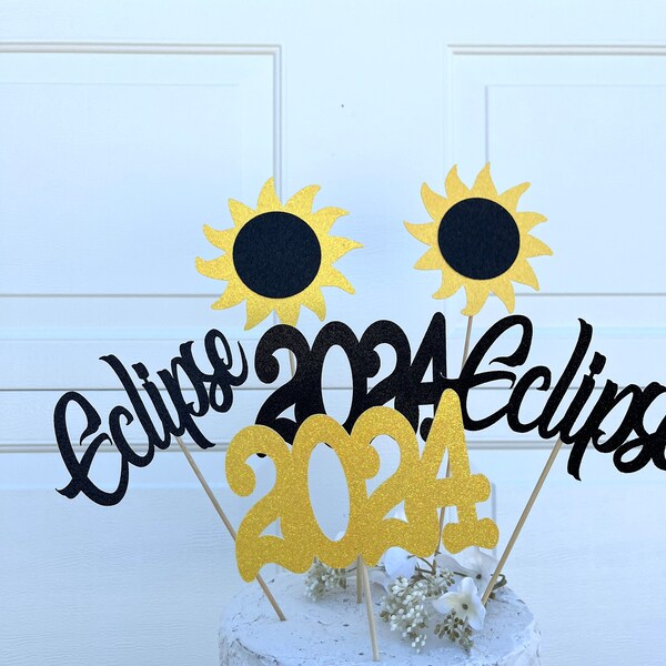 6 Solar Eclipse, 2024 & Sunshine Centerpiece Set, Cake Toppers, Photo Booth Props, Classroom or Office Watch Party Decorations SHIPS FAST!!