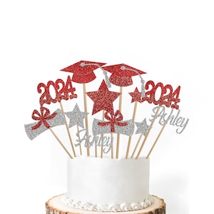 12 Personalized Glitter Graduation Centerpiece Set //   Graduation Cap Diploma // 2025 // Graduation Party Decorations // Grad //