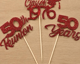 Class Reunion Centerpiece Sticks or cutouts with confetti option, Class Reunion Party Decorations, 50th Class Reunion, 50 years, Any year
