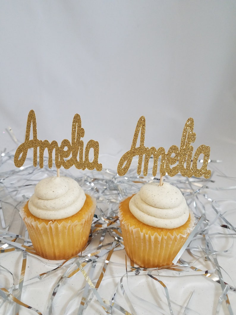12 Personalized Name Cupcake Toppers Custom Name Topper Etsy