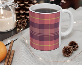 Pink Tartan Plaid Ceramic Mug | Mauve Plaid Coffee Cup