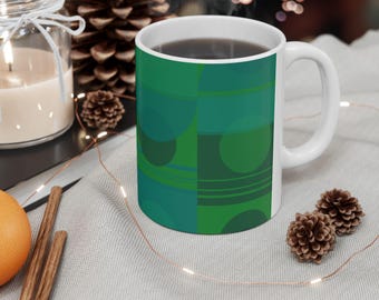 Mid Century Modern Teal Green Holiday Ceramic Mug | 11oz