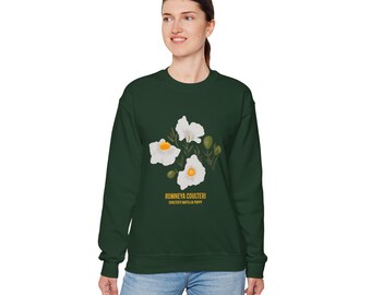 Moletom com ilustração botânica de Matilija Poppy Romneya Coulteri | Gola redonda botânica