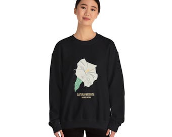 Moletom com ilustração floral da Datura Wrightii California Sacred Datura | Gola redonda com estampa botânica minimalista